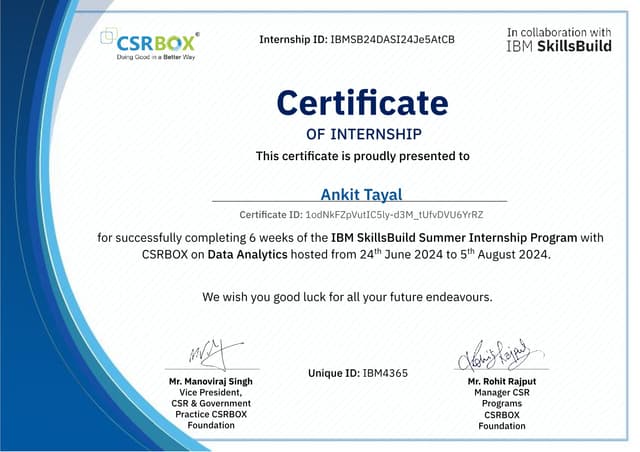 IBM Internship Certificate